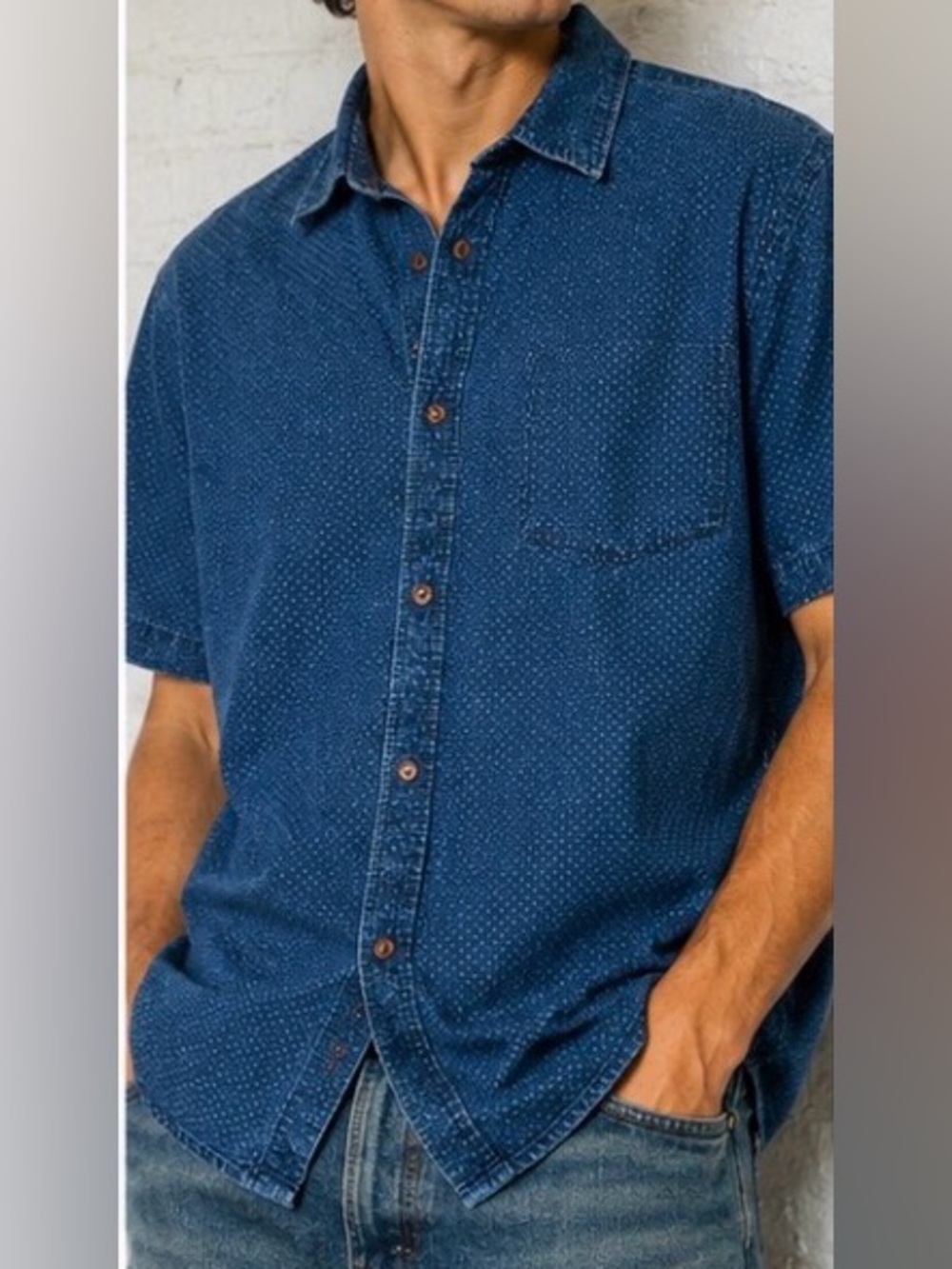Old Navy Men's Short-Sleeve Casual Button-Down Shirt - Blue / White